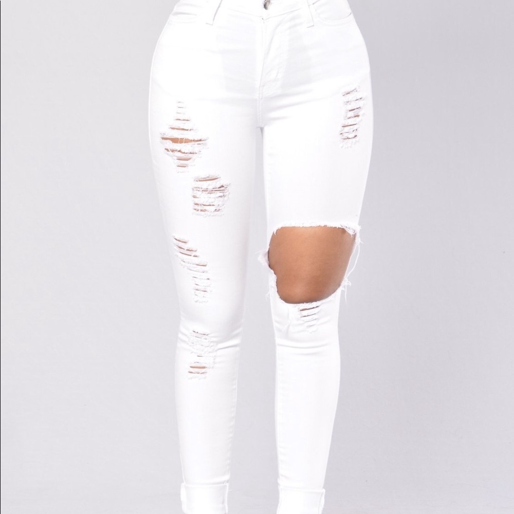 Fashion Nova White Distressed Skinny Jeans